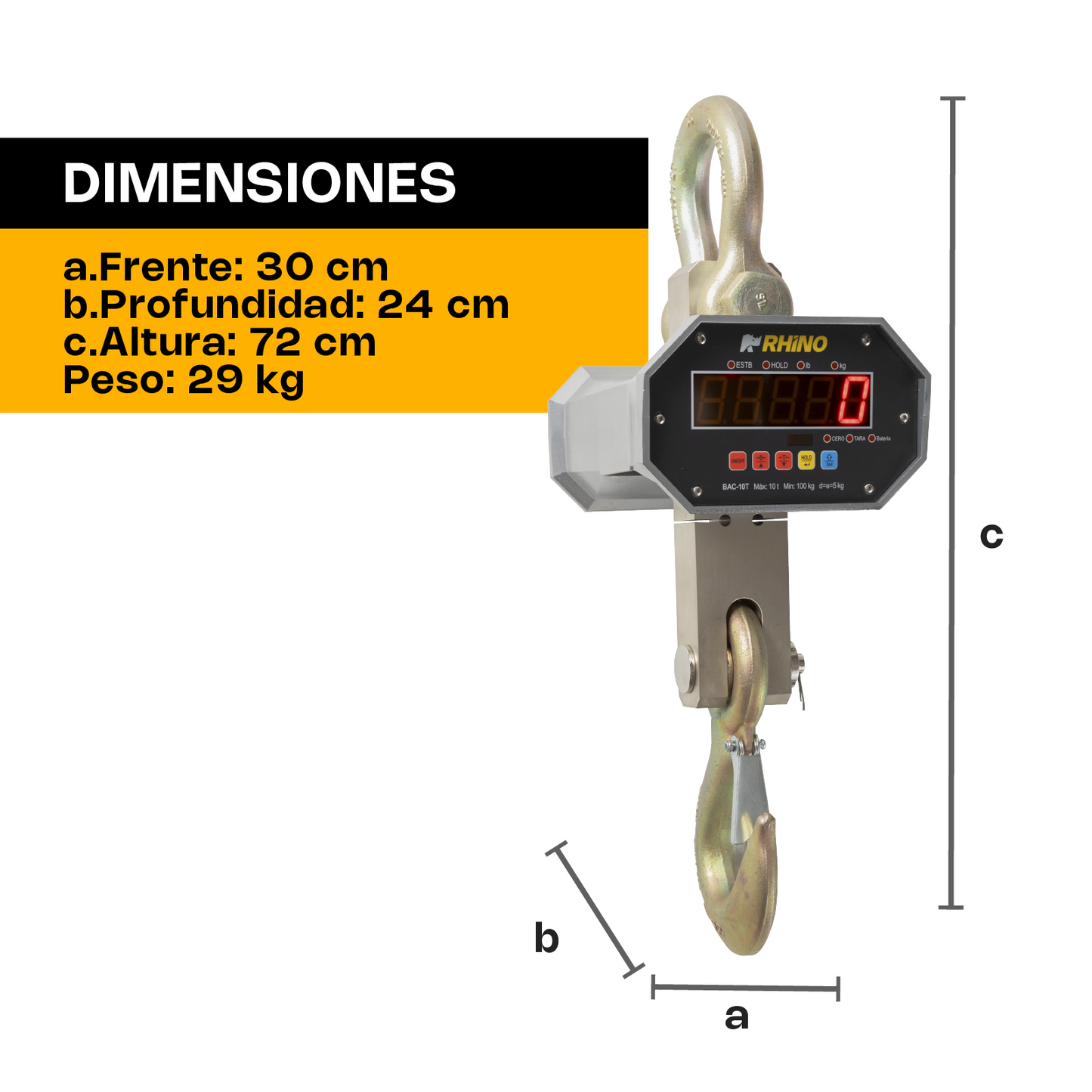 Báscula Electrónica Colgante 10 Toneladas Rhino Bac10t Precision 5 kg