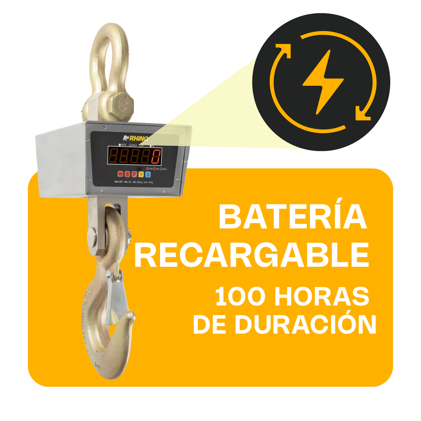 Báscula Electrónica Colgante 20 Toneladas Rhino Bac20t Precision 10 kg