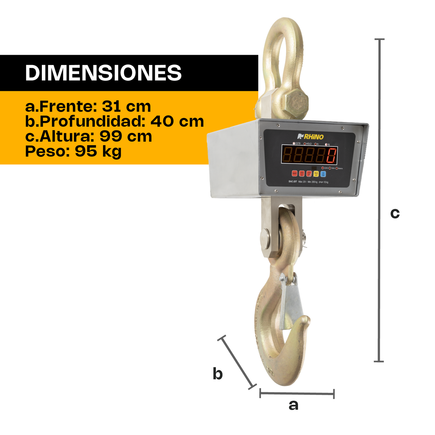 Báscula Electrónica Colgante 20 Toneladas Rhino Bac20t Precision 10 kg