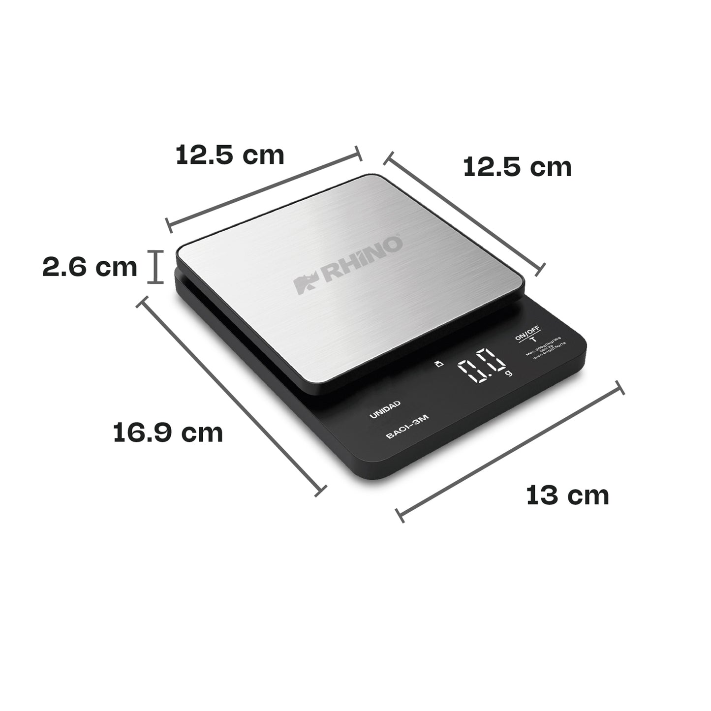 Báscula Digital de Precisión Rhino Baci3m de 0.1 g con Capacidad de 3 kg