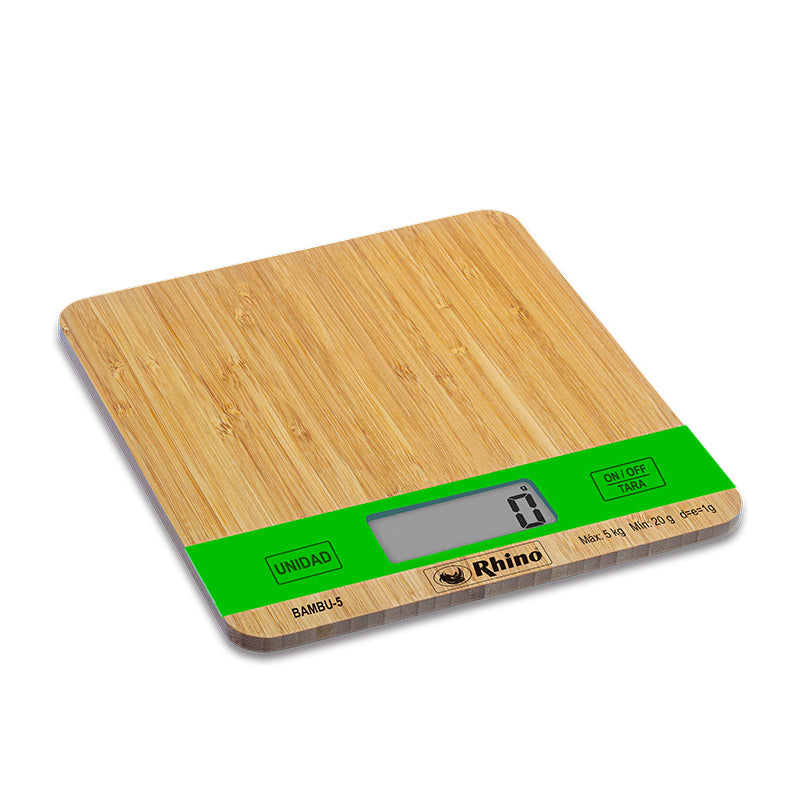 Báscula Digital Rhino Cocina Elegante Bambu5 Kg Precisión 1g Capacidad Máxima 5 Kg