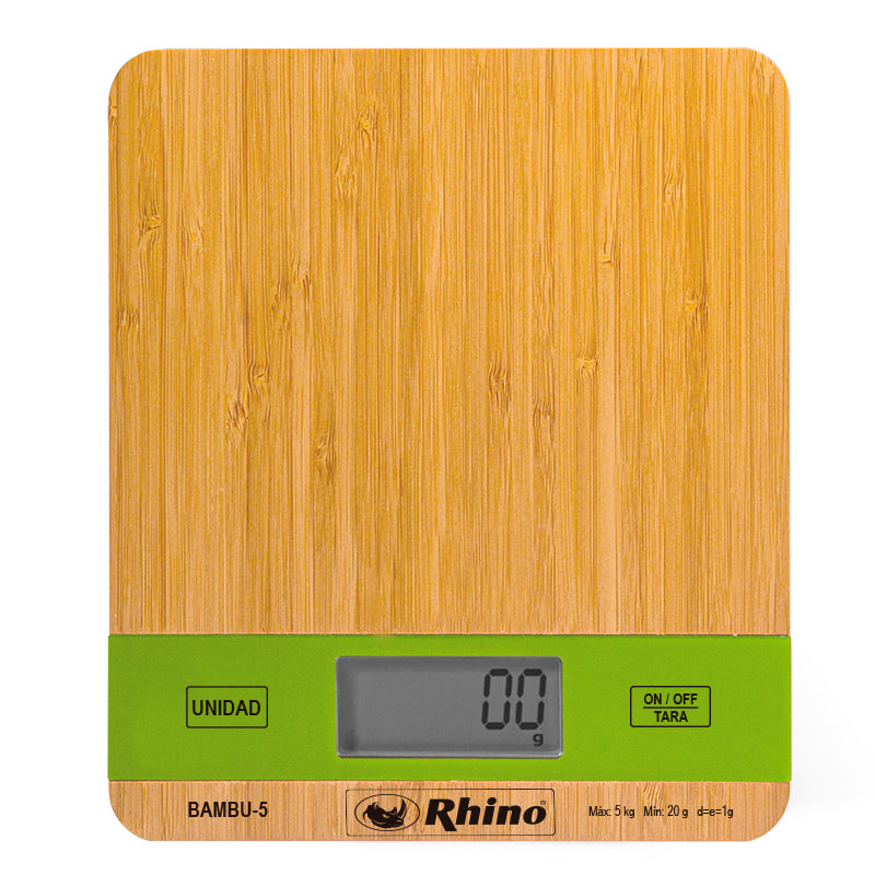 Báscula Digital Rhino Cocina Elegante Bambu5 Kg Precisión 1g Capacidad Máxima 5 Kg