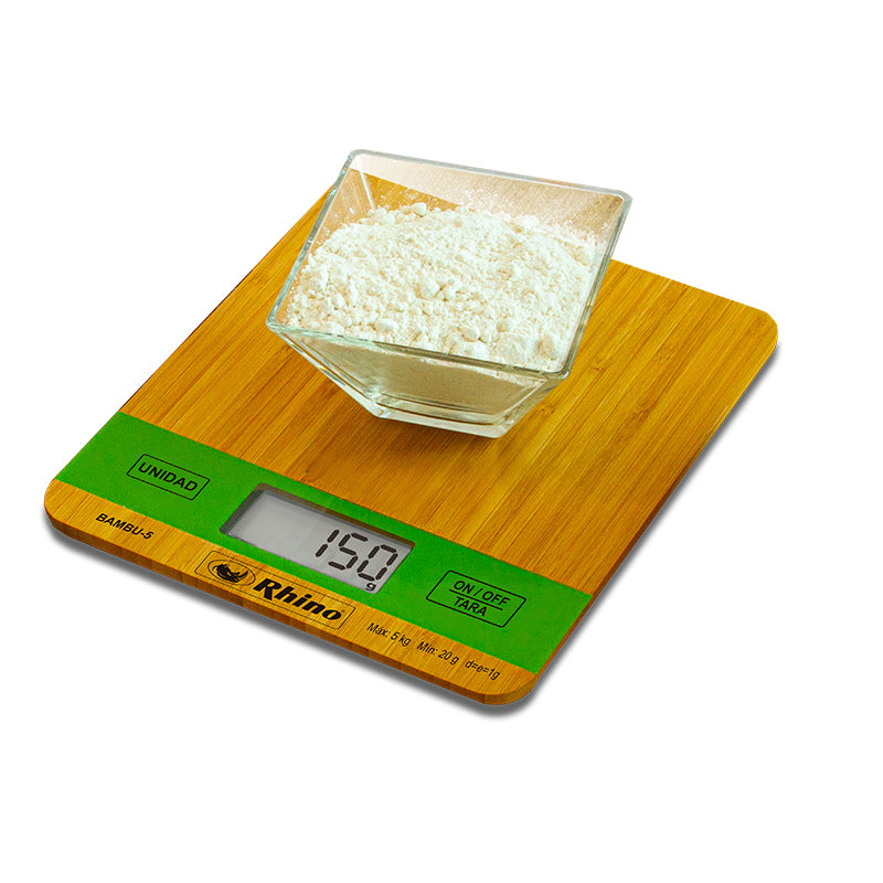 Báscula Digital Rhino Cocina Elegante Bambu5 Kg Precisión 1g Capacidad Máxima 5 Kg