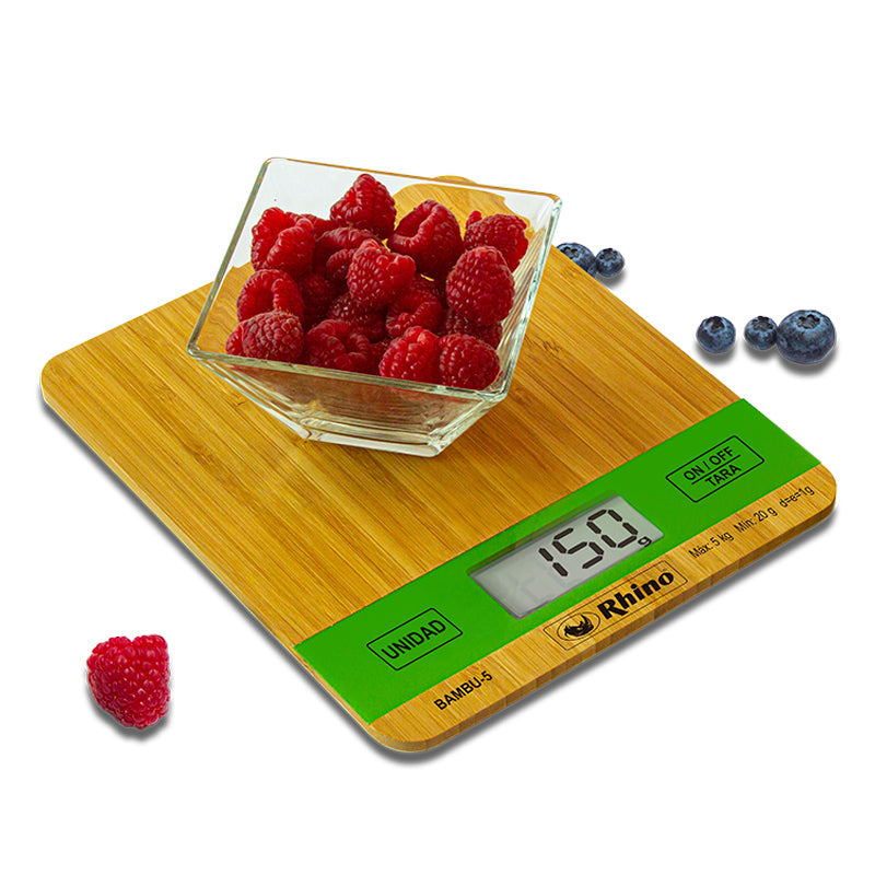 Báscula Digital Rhino Cocina Elegante Bambu5 Kg Precisión 1g Capacidad Máxima 5 Kg