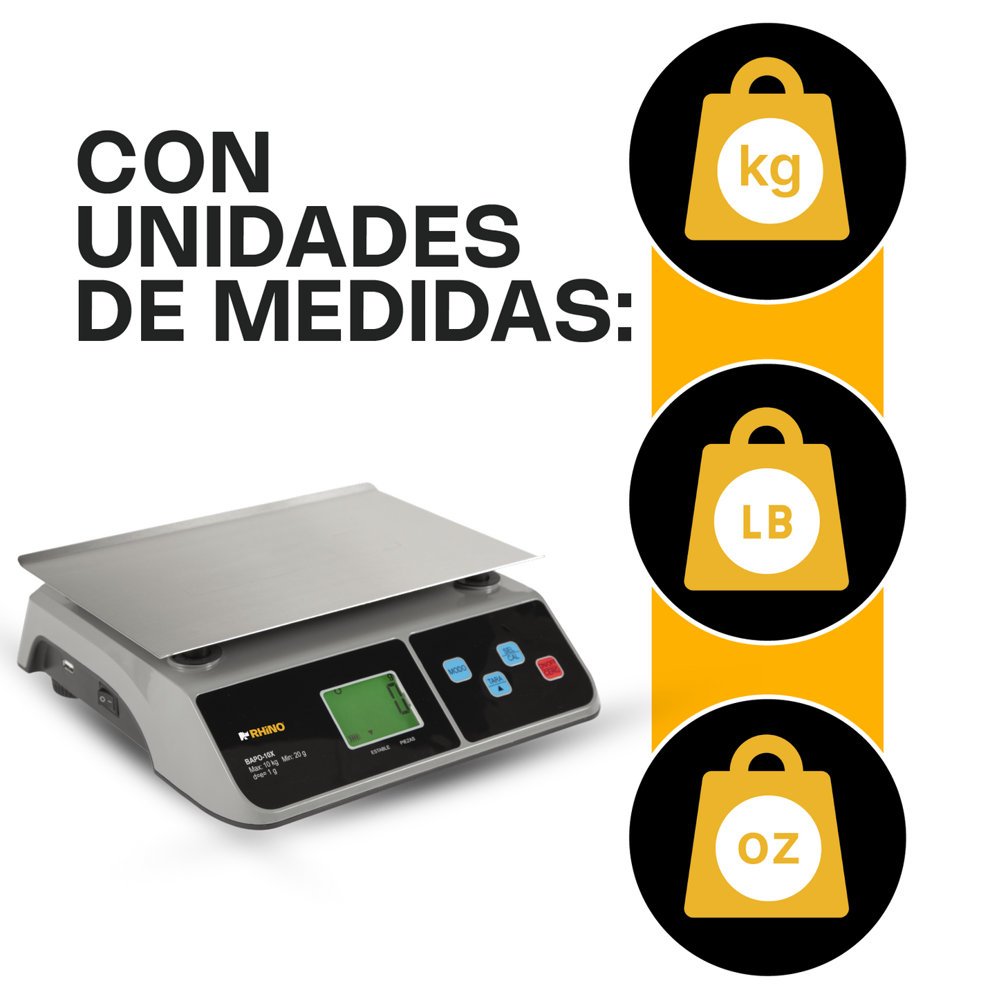 Báscula Electrónica Porcionadora Rhino Bapo10x cálculo de porciones