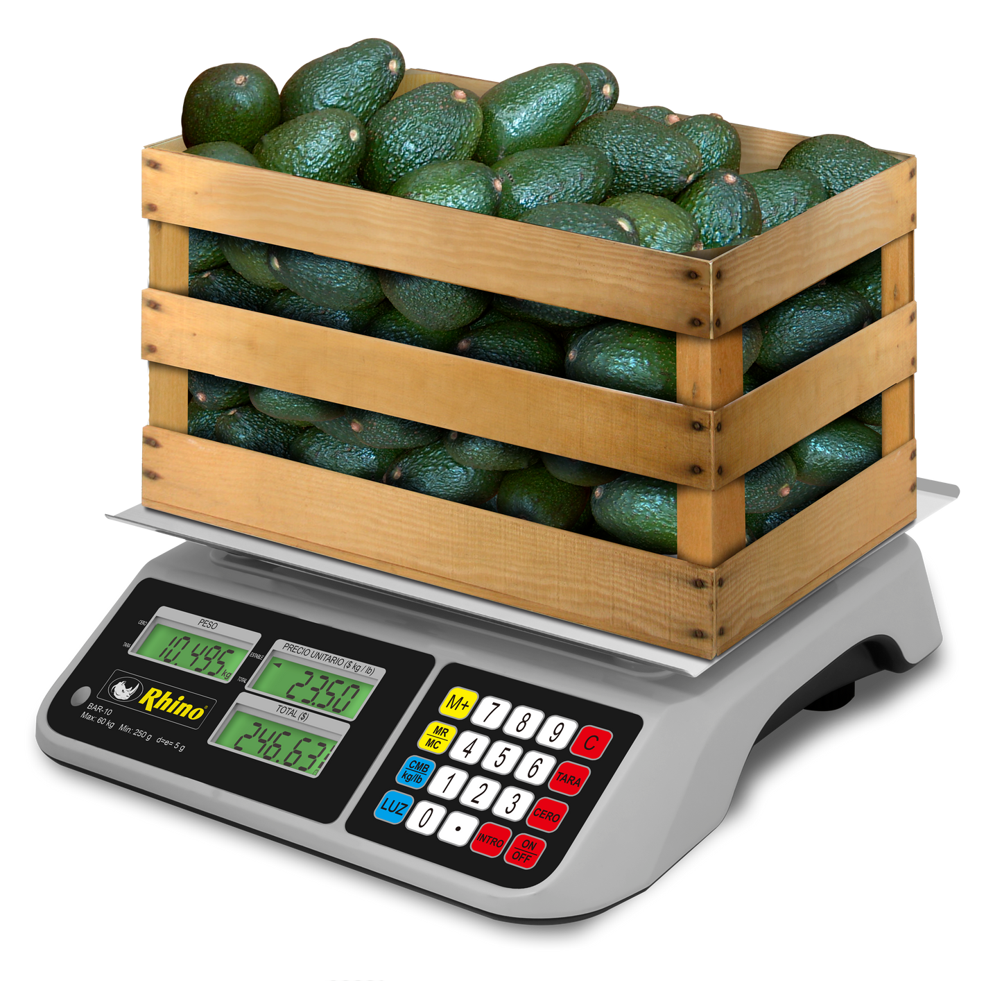 Báscula Digital Rhino Bar10 Capacidad de 60kg Precisión de 5 gramos Plato Grande Con puerto USB