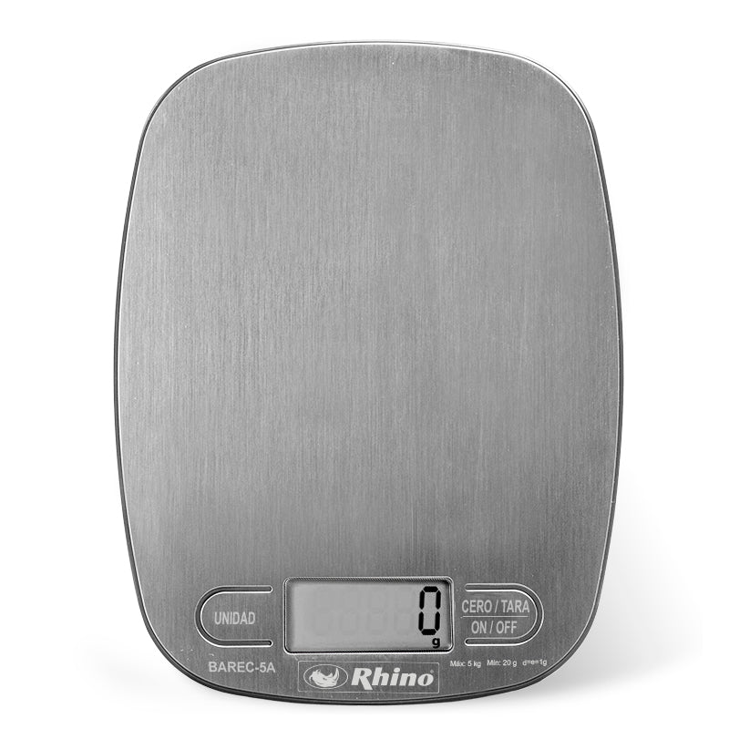 Bascula Digital Cocina Rhino Barec5-a Capacidad de 5kg Precisión de 1g Acero Inox.