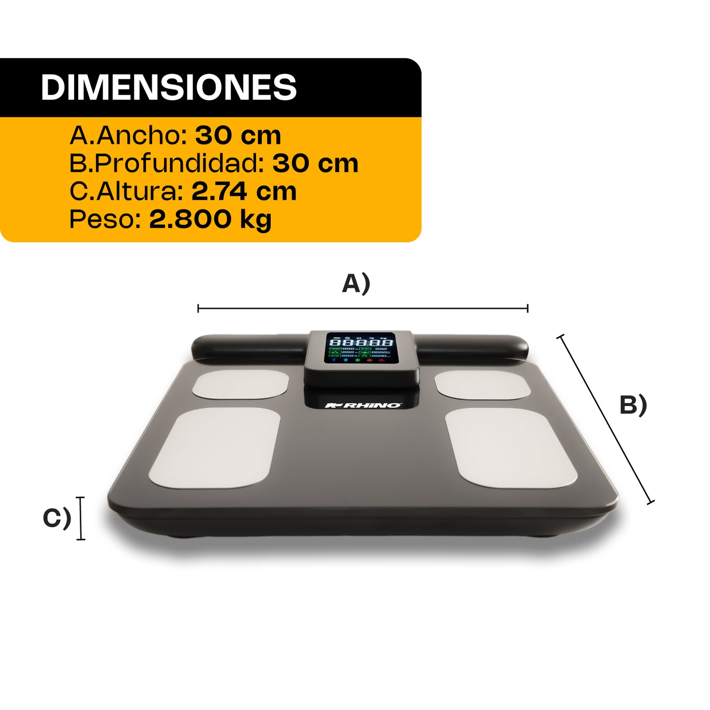 Bascula Digital Rhino BIOMA180 Corporal 8 Electrodos Bioma 180kg App