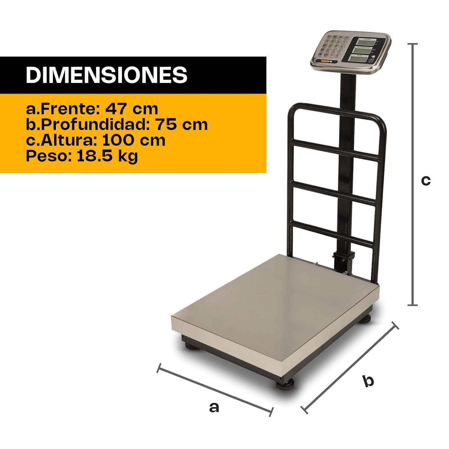 Báscula de Plataforma Plegable Rhino BP500 Capacidad 500 kg Precisíon de 50g Plato de Acero Inoxidable