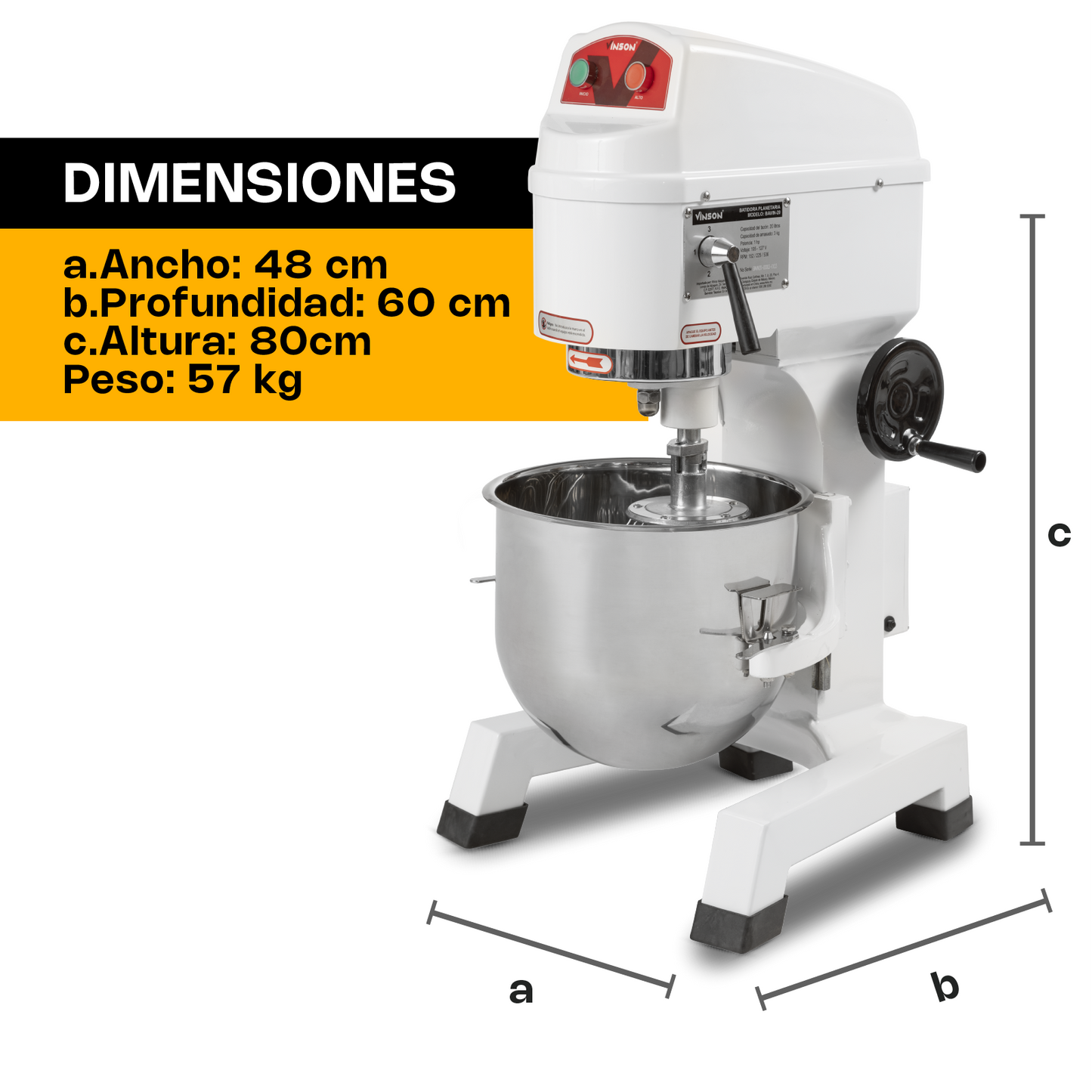 Batidora Planetaria Vinson 19,3 Lt Bavin20 3 Velocidades 3kg Amasado