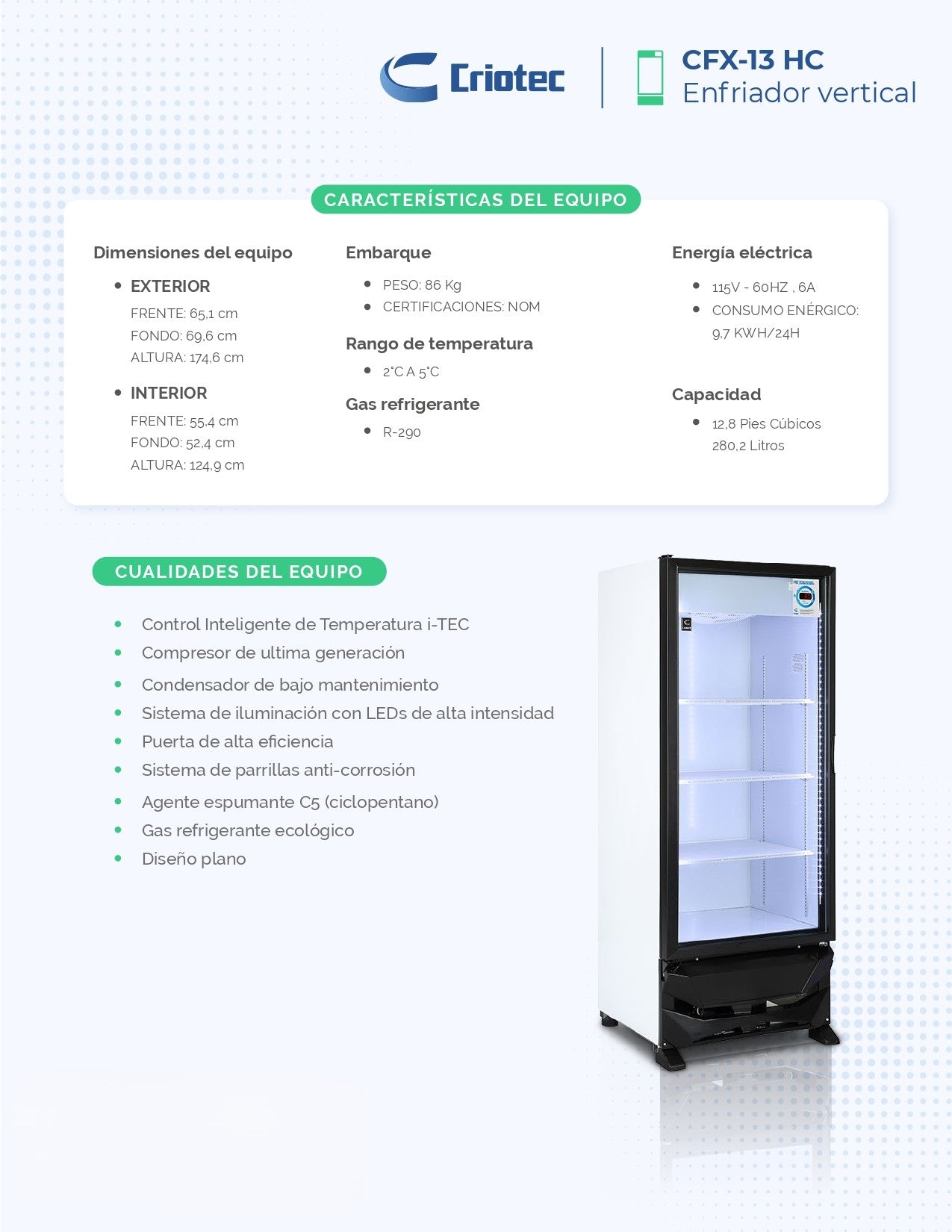 Refrigerador Exhibidor Comercial Vertical Criotec Cfx-13 13ft3 Blanco