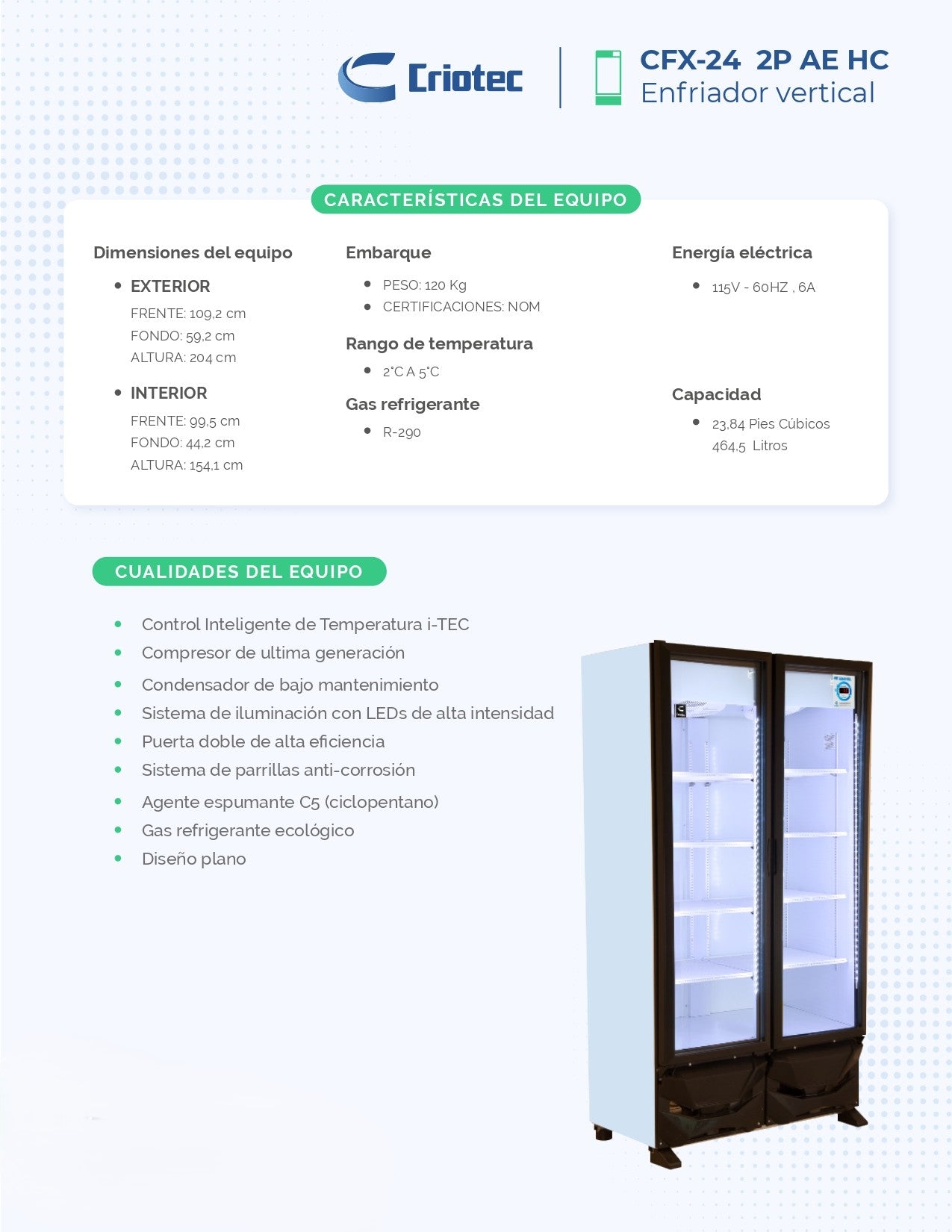 Refrigerador Exhibidor Comercial Vertical Criotec Cfx-24 2°C A 5°C 24ft3 Color Blanco