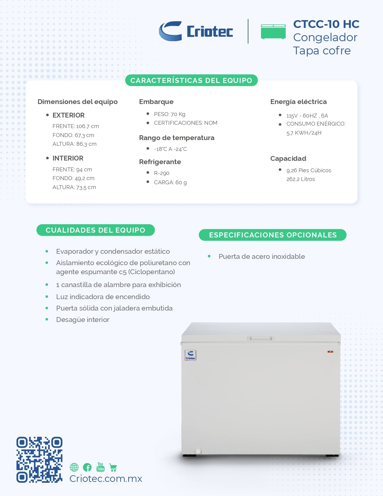 Congelador Horizontal Criotec 10ft3 | Ctcc-10 -18°c A -24°c