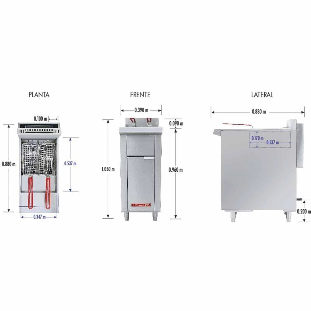 Freidora Comercial Coriat Tubo 20 Master 3 quemadores capacidad de 20 litros Gas LP