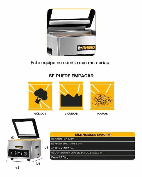Empacadora Al Vacío Rhino Evac-4p Con Cámara Profunda