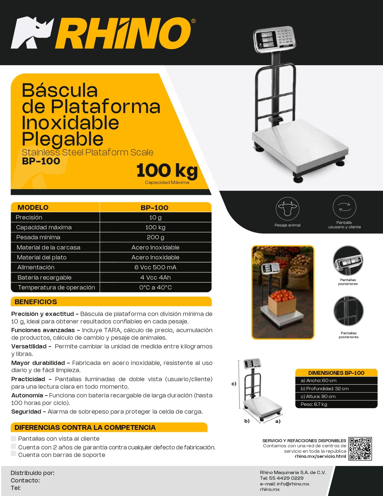Báscula Digital Plataforma Bp 100kg Rhino Base A.inox