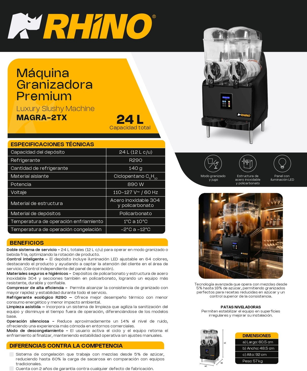 Máquina Granizadora Comercial Rhino 2 Tanques Magra-2TX