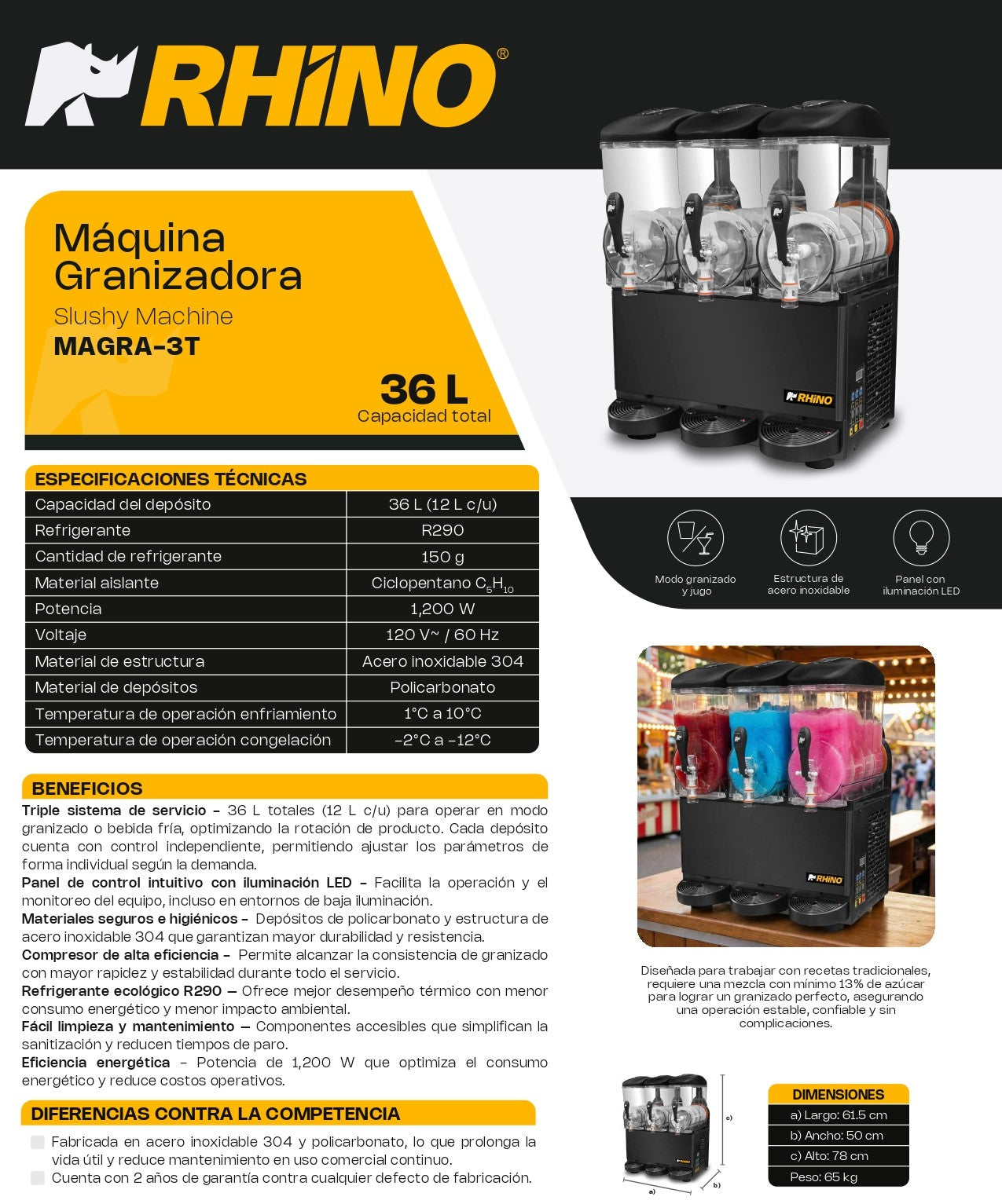 Máquina Granizadora Comercial Rhino 3 Tanques Magra-3T