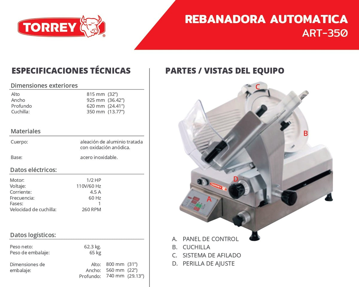 Rebanadora Automática Torrey ART-350 Cuchilla De 350mm
