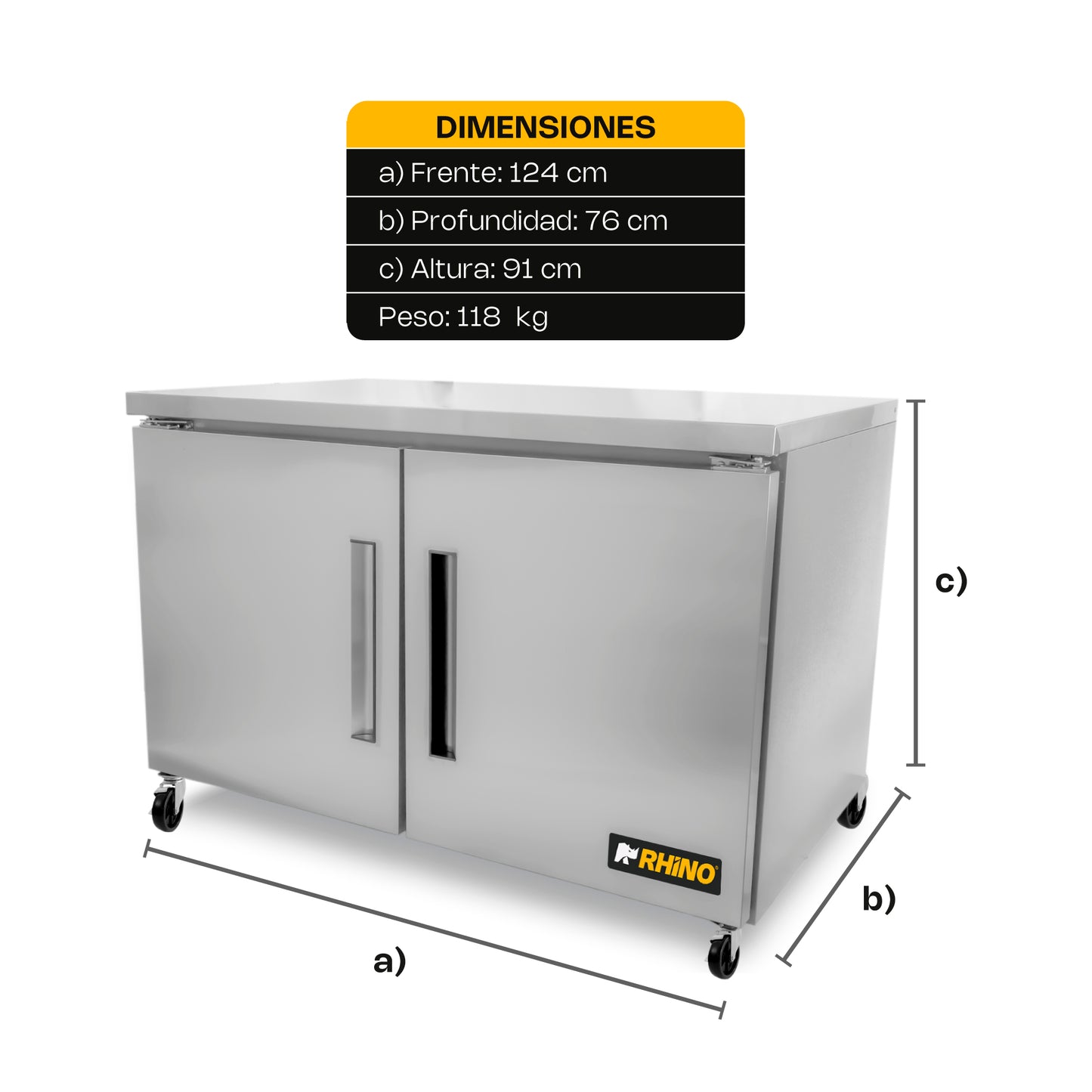 Mesa Refrigerada Bajo Barra Rhino Merbaj48 1/4hp 0 A 4°c