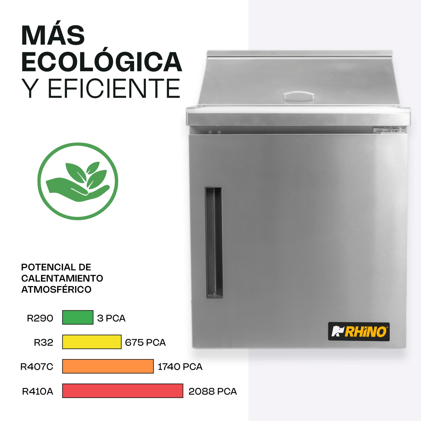 Mesa Refrigerada Comercial para Preparación Rhino Mersal27 6.9pies 8 Insertos Rango Temp. 0 a 4 grados
