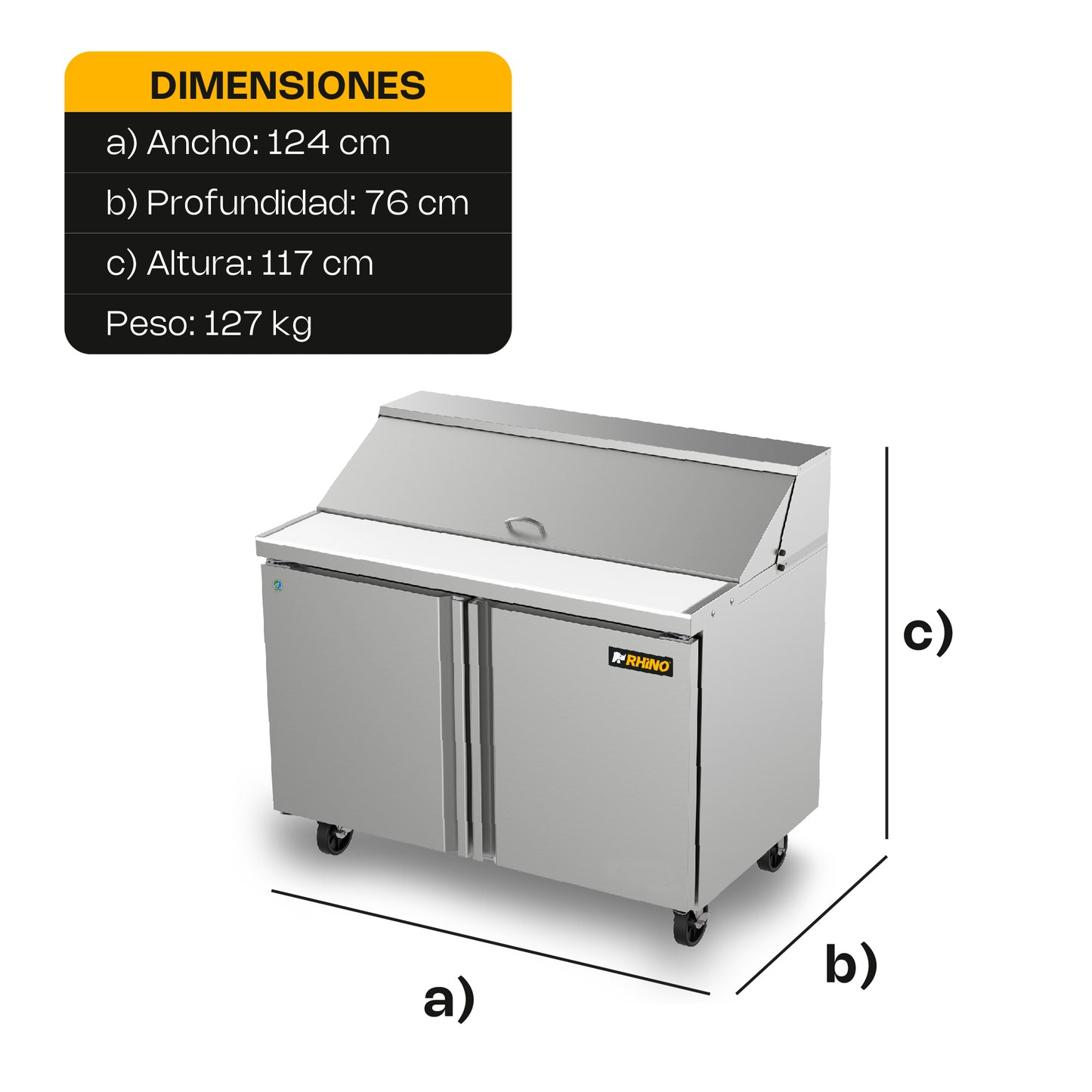 Mesa Refrigerada De Preparación Rhino Mersal48 13.3ft Rango Temp 0 a 4°C