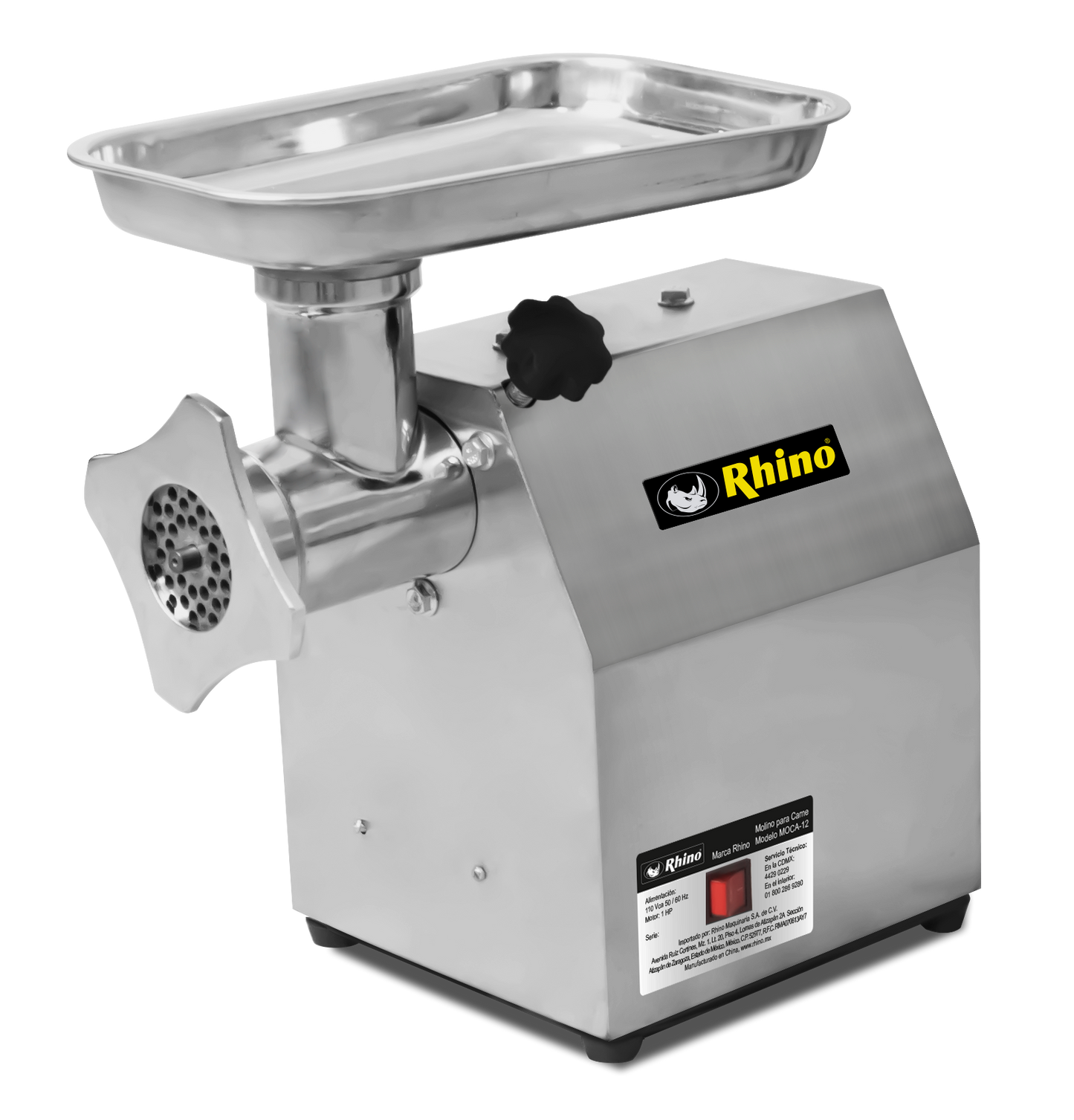 Molino Para Carne electrico 1 Hp Marca Rhino Moca-12 Acero Inox. 1HP 110V