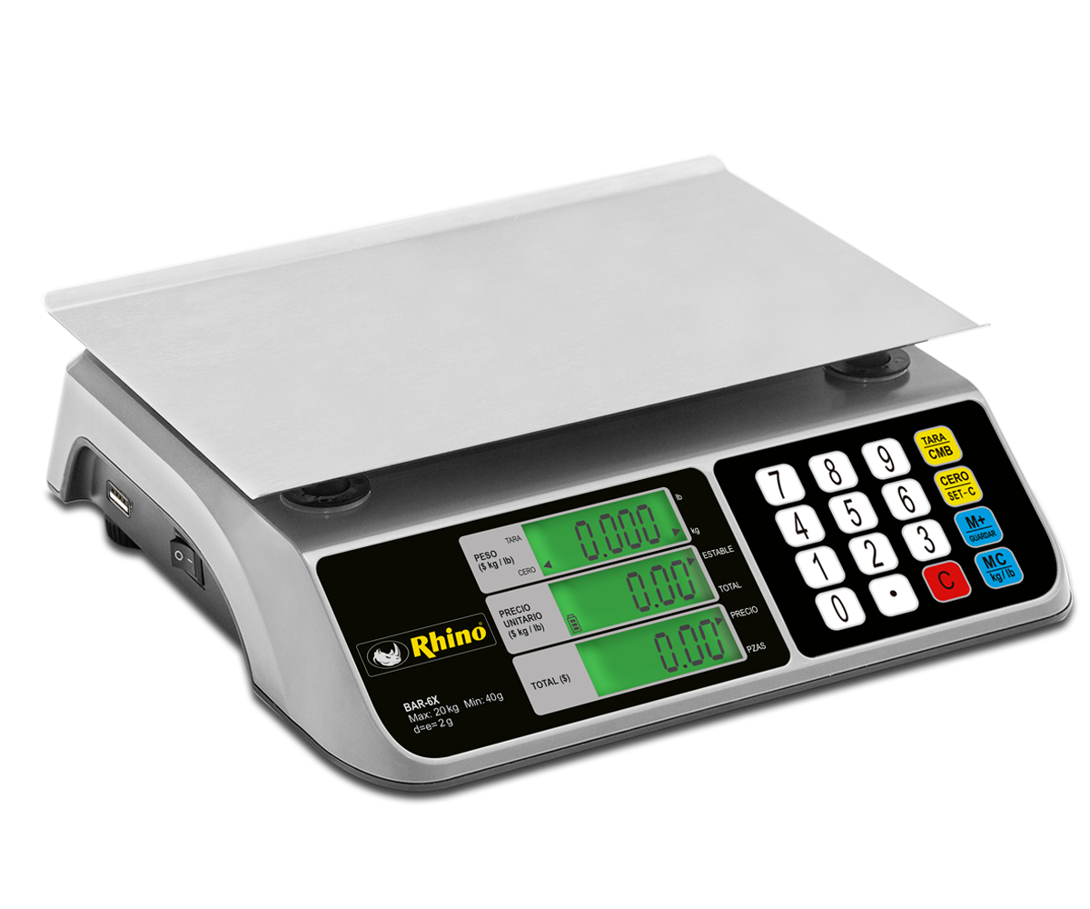 Báscula Electrónica Rhino Bar-6x Conexión Usb capacidad de 20 kg 2 gramos precisión