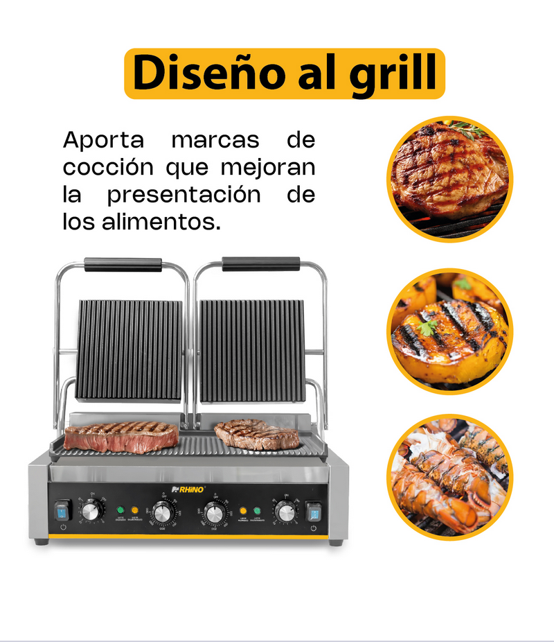 Plancha Panini Comercial Rhino Doble Parilla Planpa-3600w