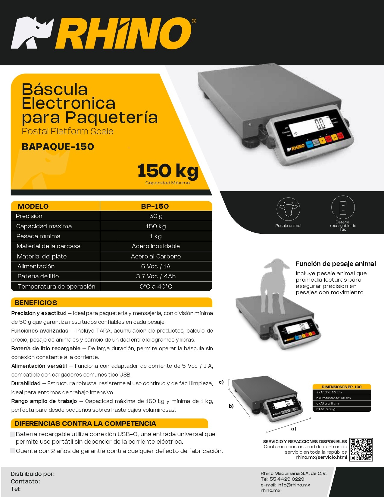 Bascula Digital Rhino Plataforma Paquetería Bapaque-150kg