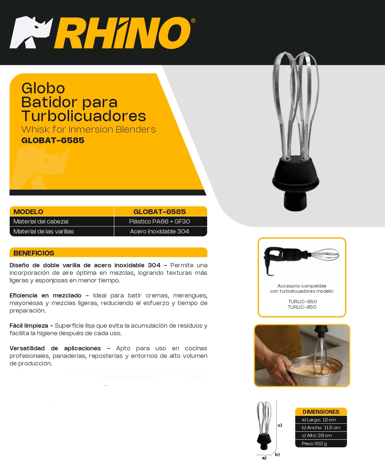 Globo Batidor Para Turbolicuador Rhino GLOBAT-6585 Acero Inoxidable