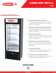 Congelador Vertical Exhibidor Torrey CV16 Capacidad 16 pies 1 Puerta 110V