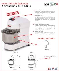 Amasadora Comercial Torrey A-20 Capacidad de 20 Litros, 9 kg de masa