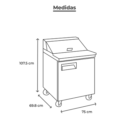 Mesa Refrigerada Torrey MFS-27 Capacidad 198.2 litros rango temperatura 0.5 °C a 4.5 °C