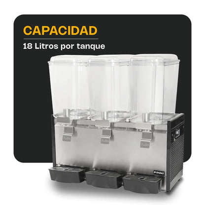 Despachador de Bebidas Rhino DISBEF-3T 3 Tanques Capacidad de 18 litros por cada Tazón 110V