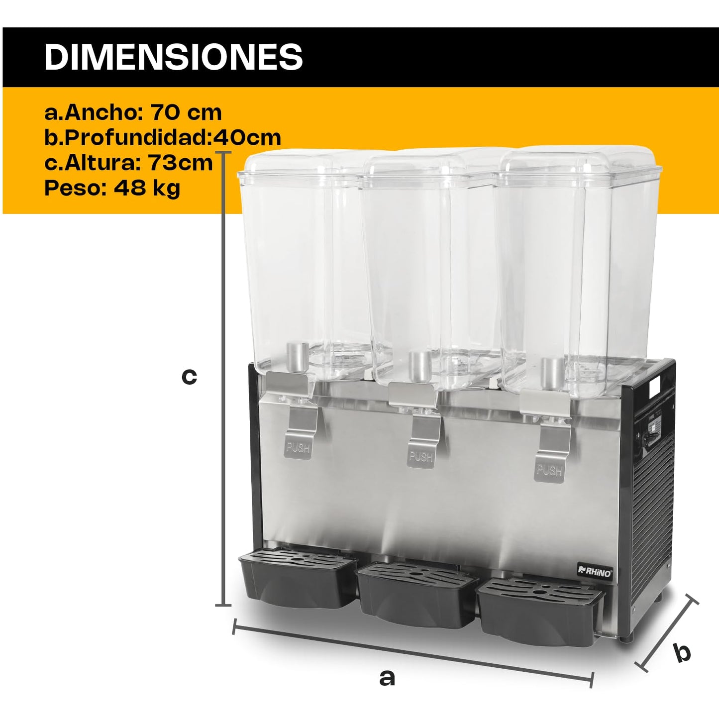 Despachador de Bebidas Rhino DISBEF-3T 3 Tanques Capacidad de 18 litros por cada Tazón 110V