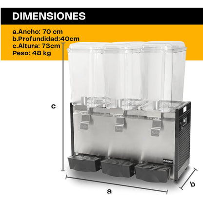 Despachador de Bebidas Rhino DISBEF-3T 3 Tanques Capacidad de 18 litros por cada Tazón 110V