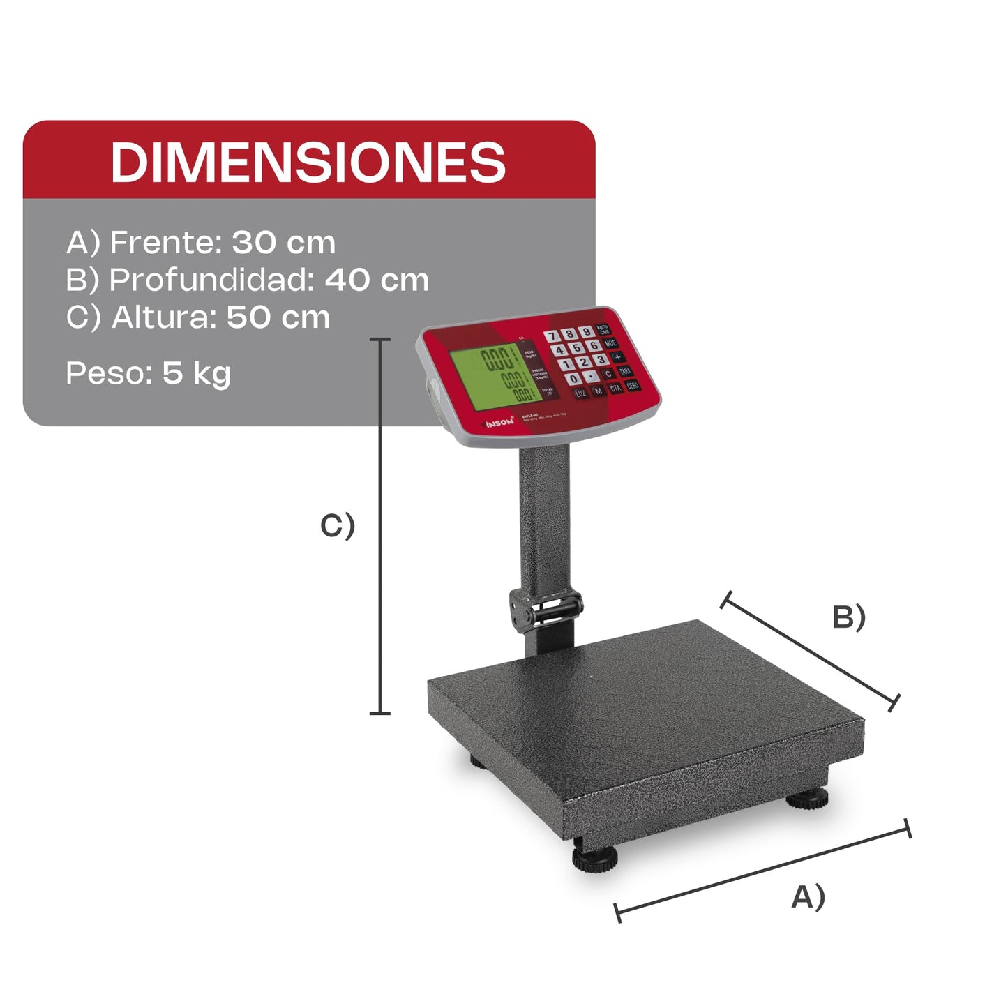 Báscula Digital Plataforma Plegable 60kg Vinson Baple60 Precisión de 10 gramos Batería recargable