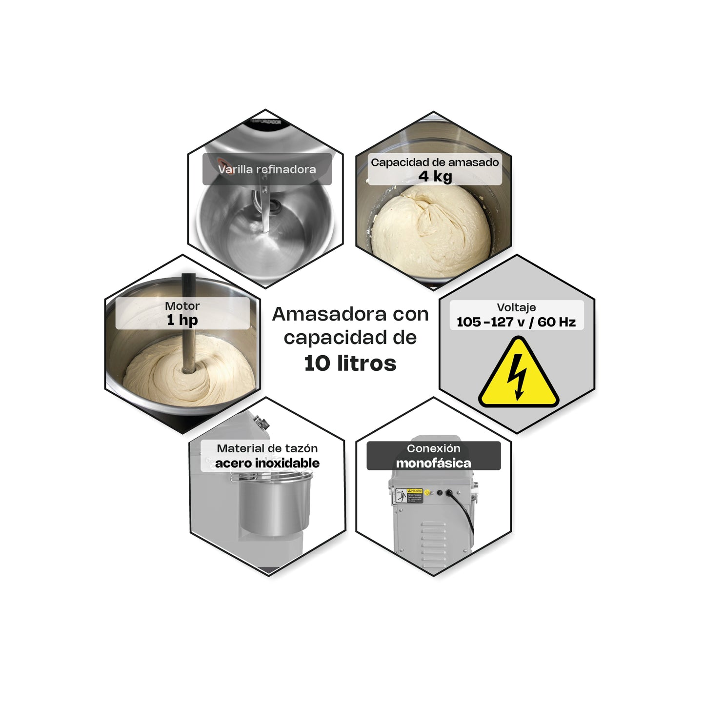 Amasadora Comercial Rhino AMASA 10 Litros 1 HP capacidad de amasado 4kg