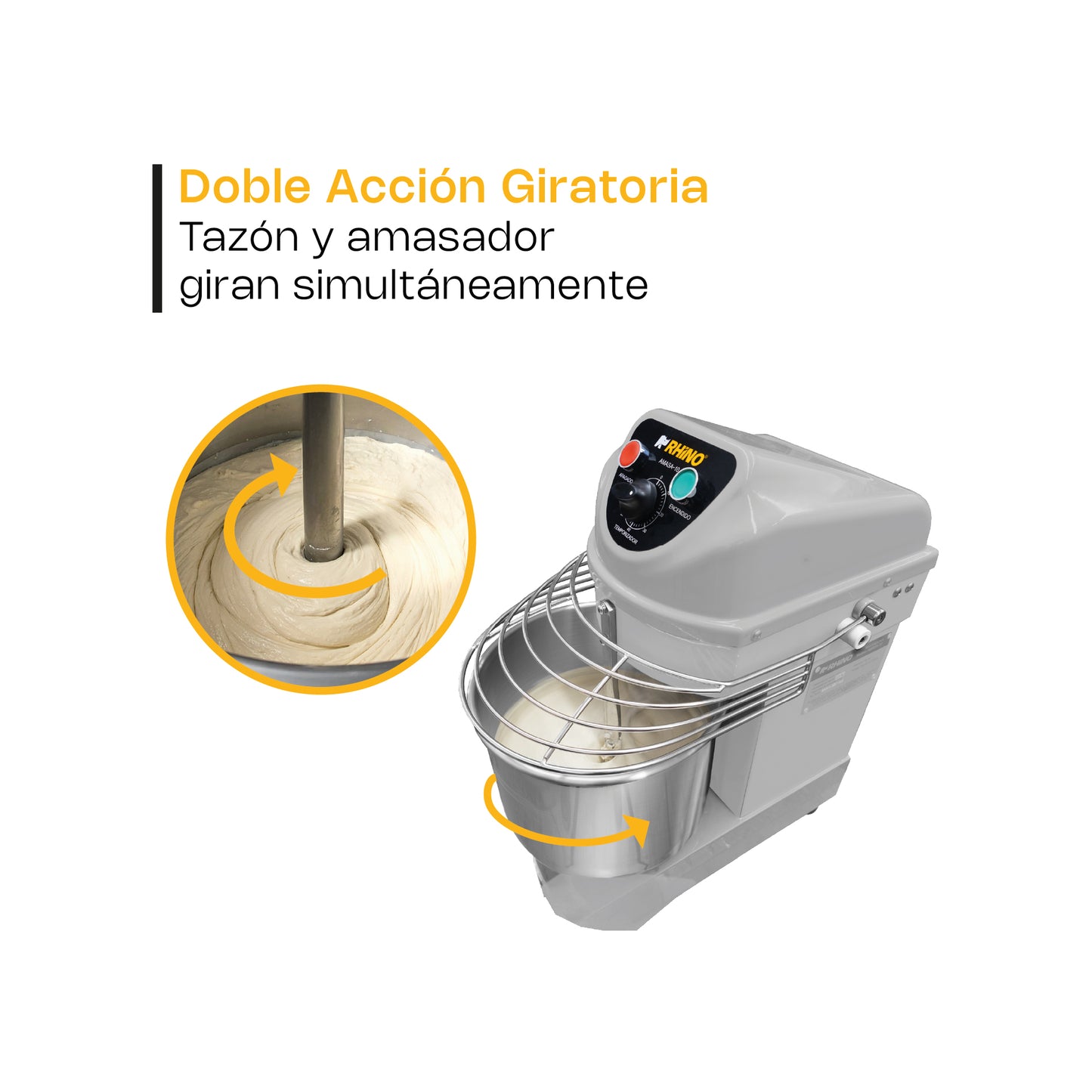 Amasadora Comercial Rhino AMASA 10 Litros 1 HP capacidad de amasado 4kg