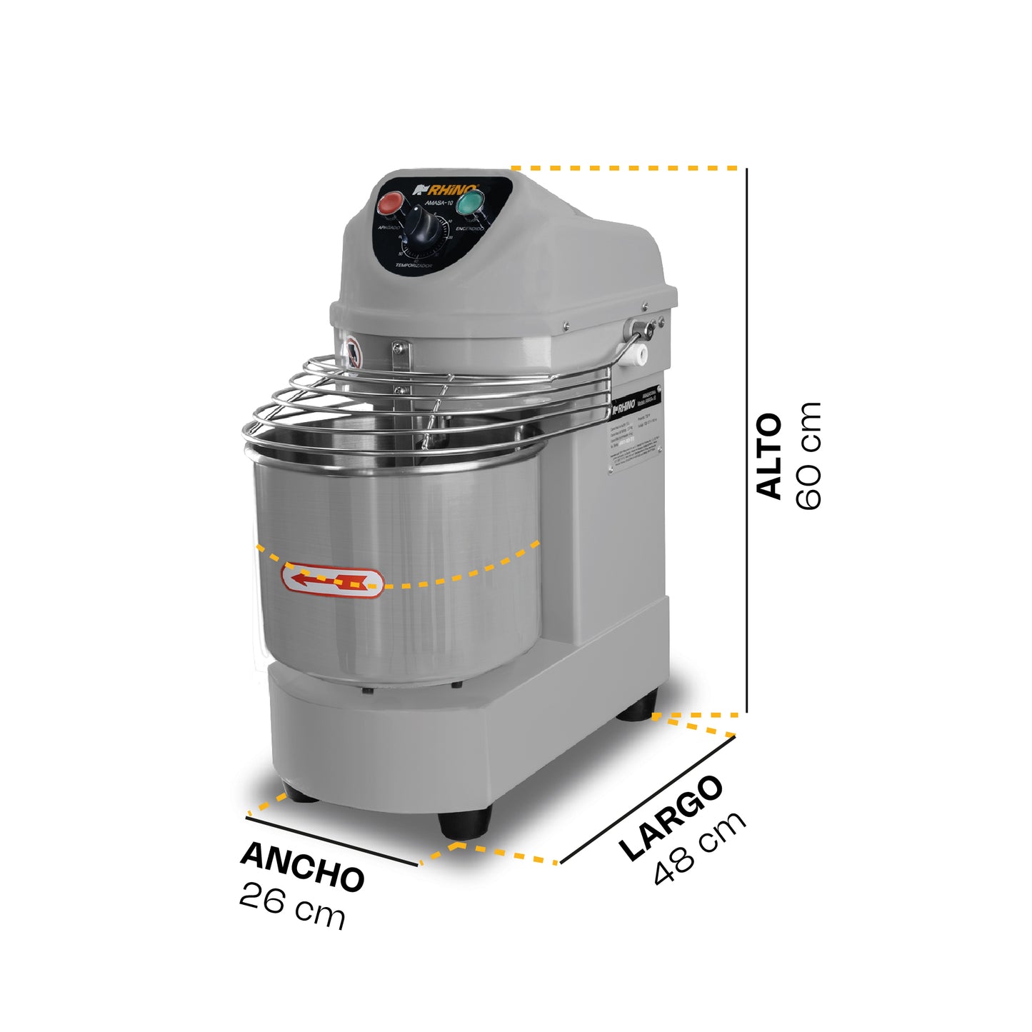 Amasadora Comercial Rhino AMASA 10 Litros 1 HP capacidad de amasado 4kg