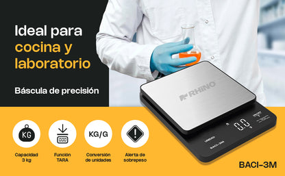 Báscula Digital de Precisión Rhino Baci3m de 0.1 g con Capacidad de 3 kg