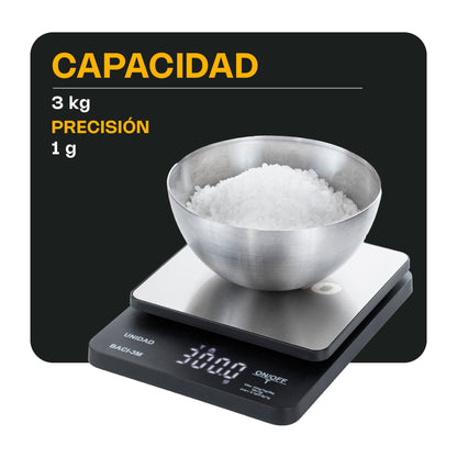 Báscula Digital de Precisión Rhino Baci3m de 0.1 g con Capacidad de 3 kg