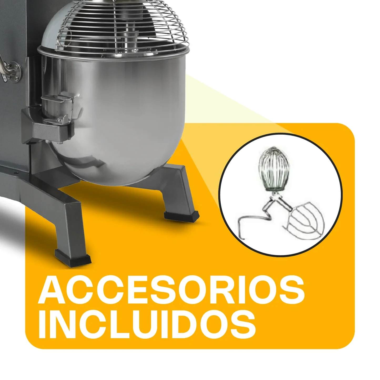 Batidora Planetaria Industrial Rhino Bati-20X Amasado 7.5kg 1000W Globo, Paleta, Gancho