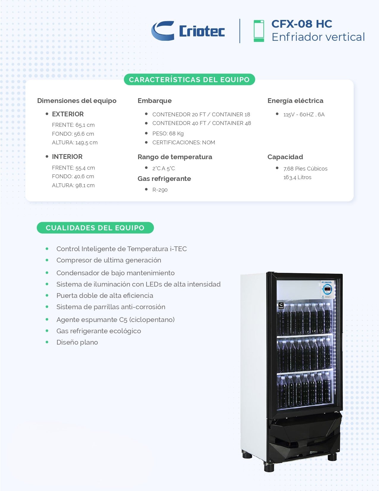 Refrigerador Comercial Vertical Criotec Cfx08 8ft3 2°c A 5°c Blanco