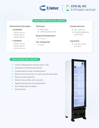 Refrigerador Comercial Vertical Exhibidor Criotec Cfx-11sl 11ft3 Color Blanco