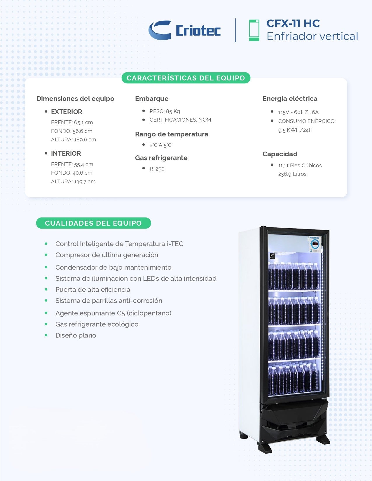 Refrigerador Comercial Vertical Criotec CFX-11 Exhibidor 11.11ft3 Gris