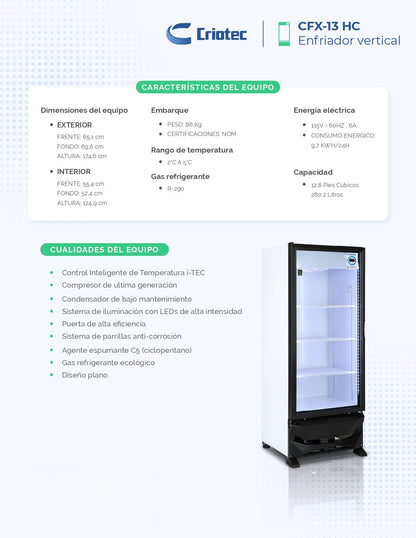 Refrigerador Exhibidor Comercial Vertical Criotec Cfx-13 13ft3 Blanco