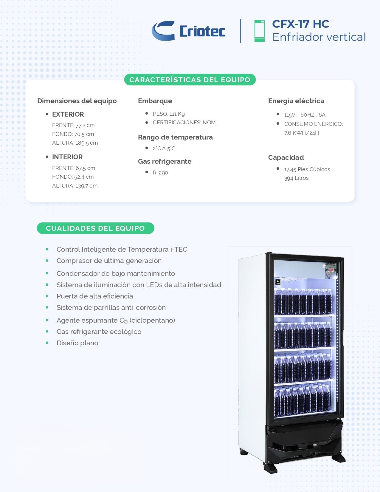 Refrigerador Exhibidor Comercial Vertical Criotec Cfx-17 17ft3 Color Blanco