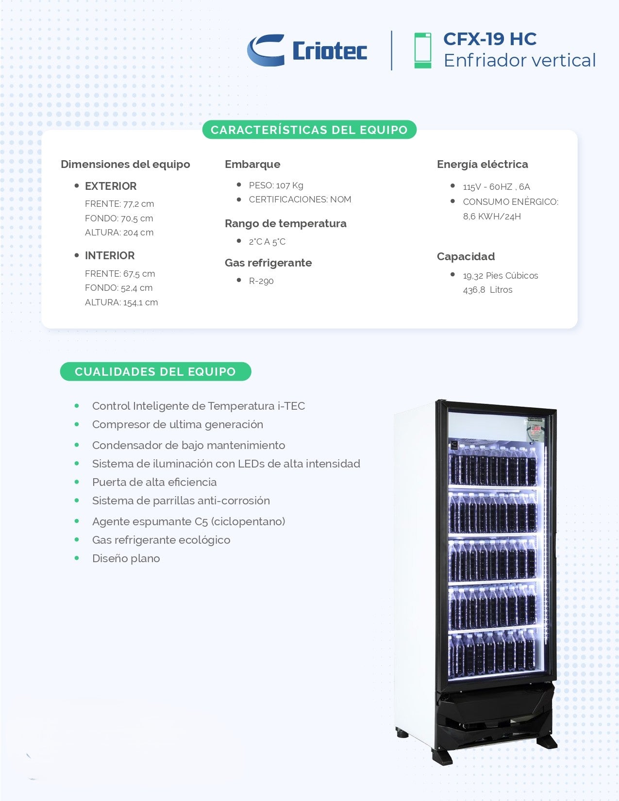 Refrigerador Exhibidor Comercial Vertical Criotec Cfx-19 19ft3 Color Blanco